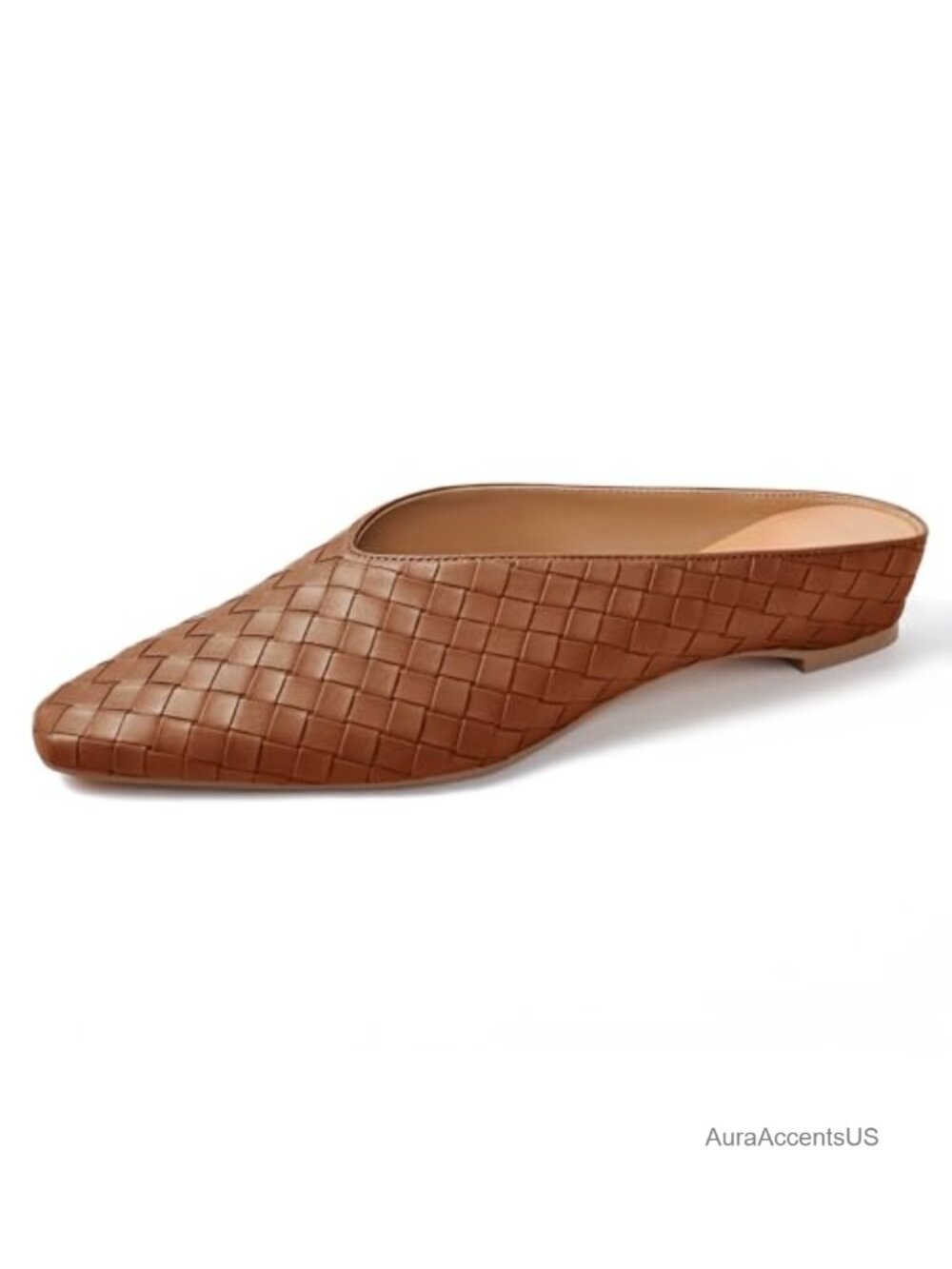Woven Mule Slides with Wedge Heel and Rubber Sole Slip On Flats